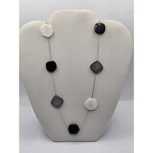 Chico's Silver Tone Mother of Pearl Abalone Black Onyx Station Necklace